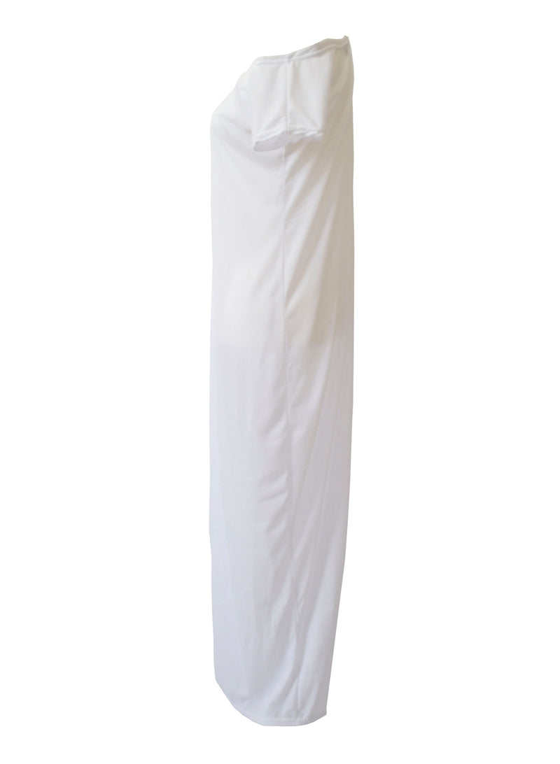 White Off-the-Shoulder Maxi T-shirt Dress