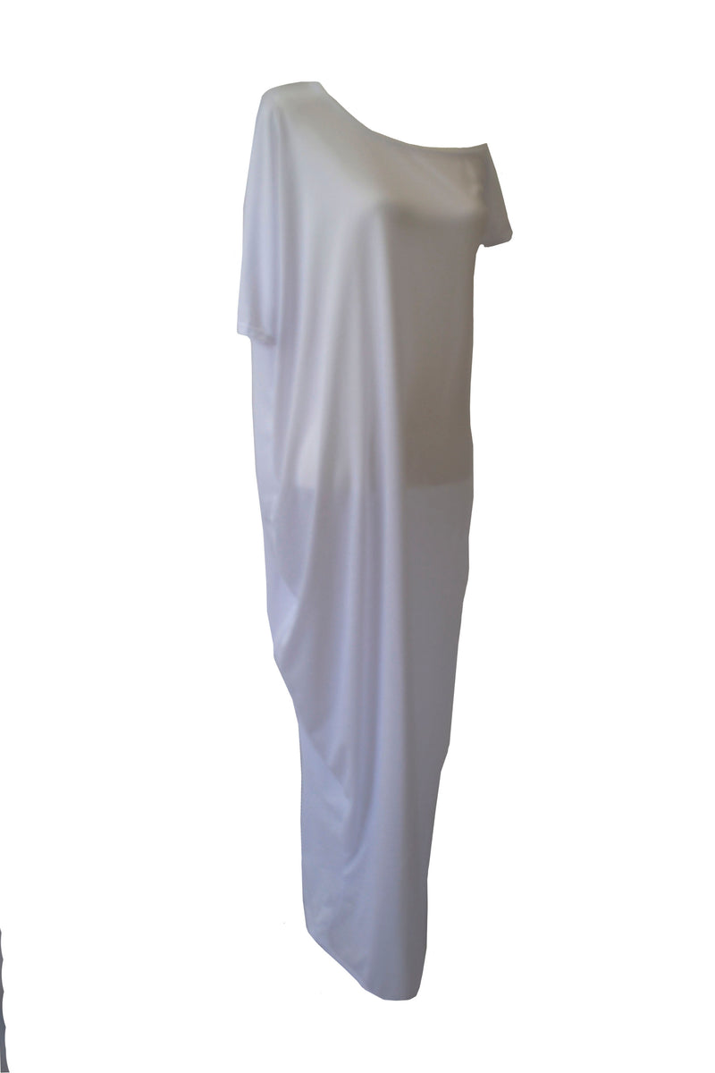 White Off-the-Shoulder Maxi T-shirt Dress