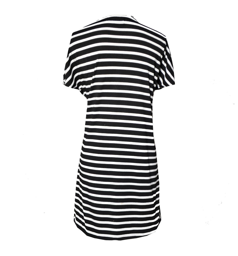 Black and White Stripe T-Shirt Dress with Belt