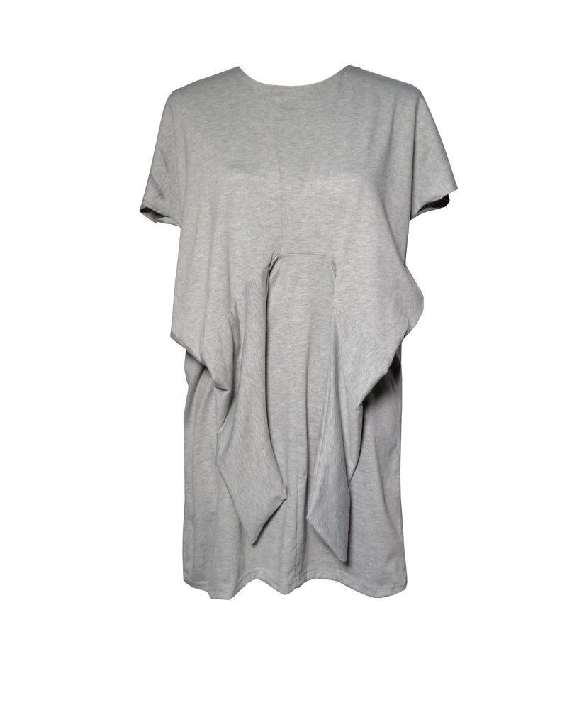 Gray T-Shirt Dress with Front Belt