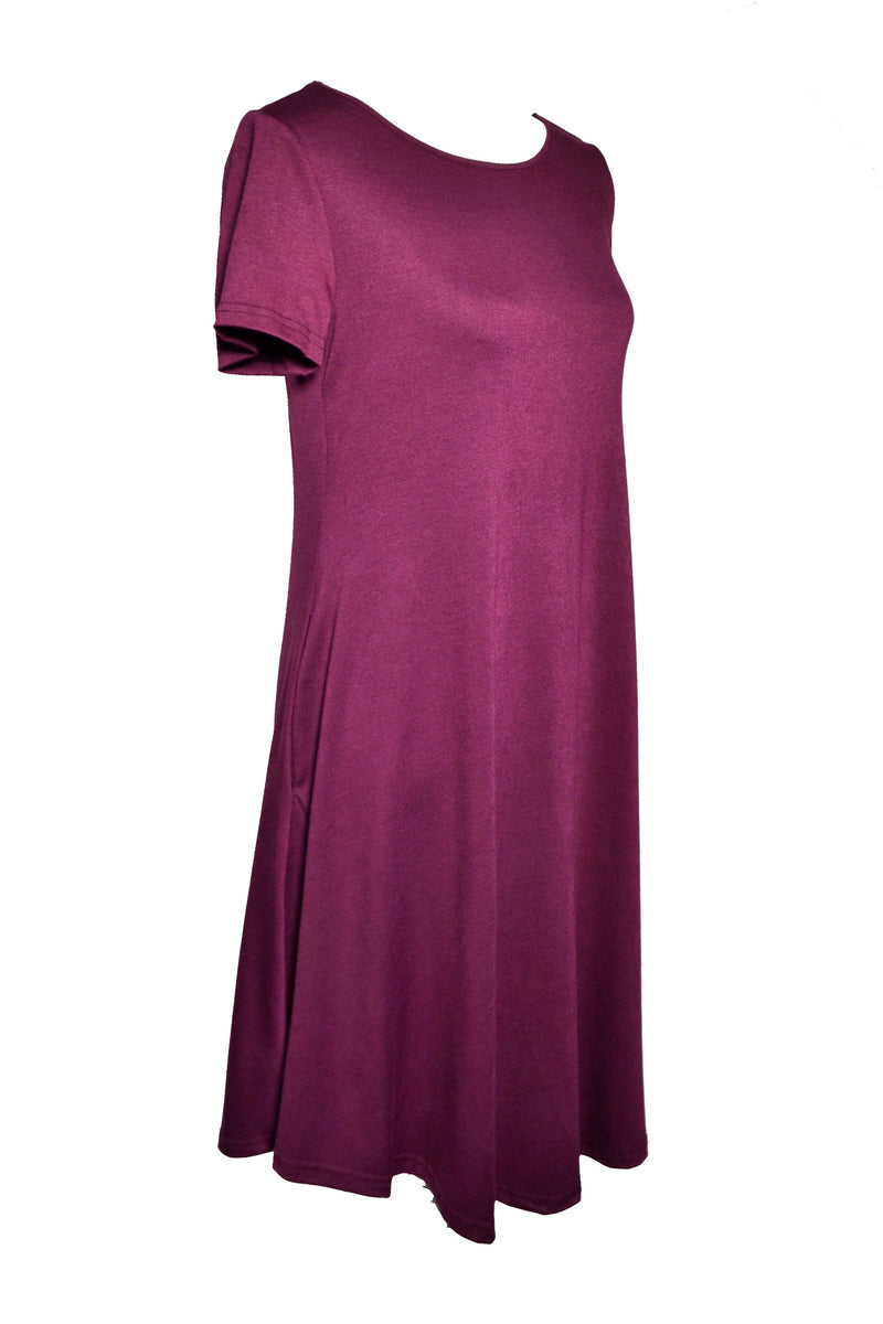 Burgundy Summer Casual T-Shirt Dress With Pockets