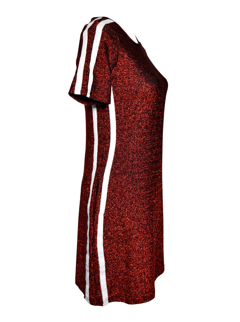 Red Sporty Two Stripes Pockets Mini Dress