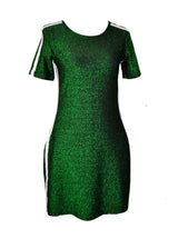 Green Sparkle Sporty Two Stripes Pockets Mini dress