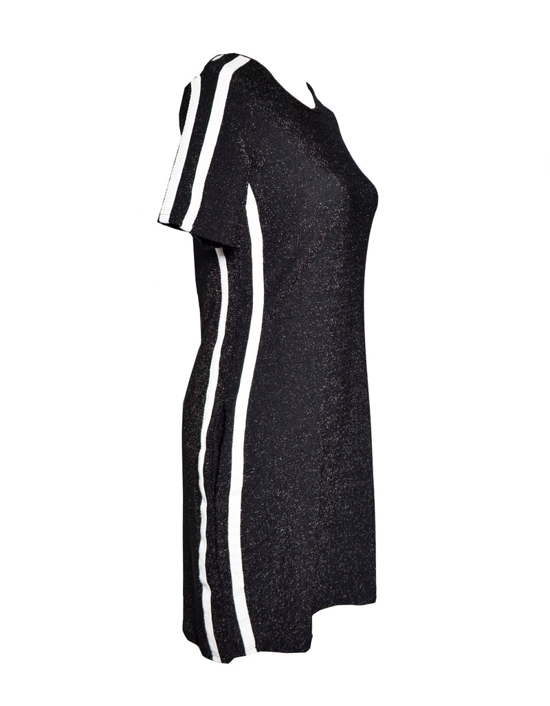 Black Sporty Two Stripes Pockets Mini Dress