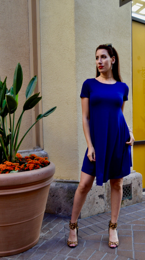 Navy Blue Flow Dress With Inside Pockets