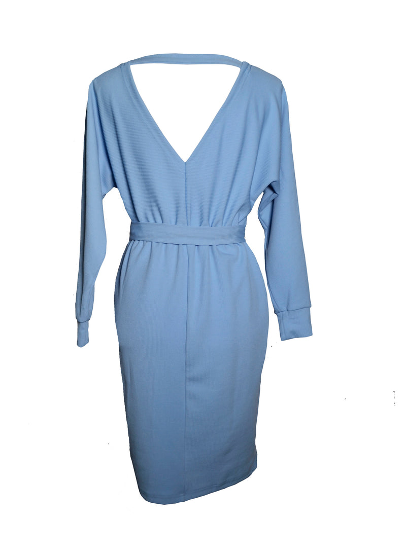 Blue V Neck Casual Work Business Dress For Women